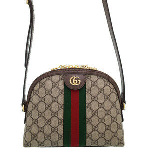 Gucci Ophidia Shoulder Bag Beige Ebony GG Supreme Canvas Brown